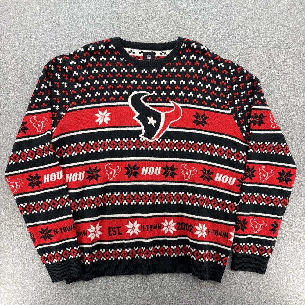 Houston Texans NFL Ugly Christmas Sweater Mens 2XL Black Red Holiday Knit
